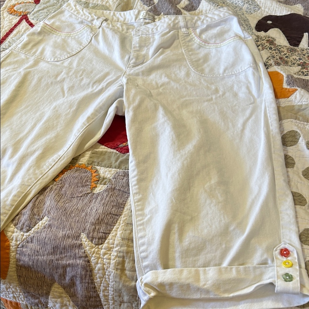 CJ Banks White Women's Pants with Neutral Trim